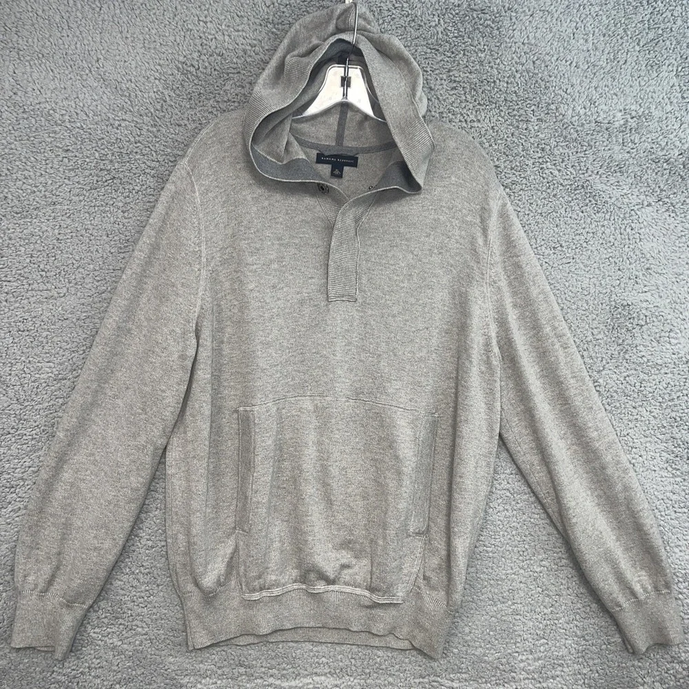 Banana Republic Hood Henley Mens XL Gray Pima Wool Blend Kangaroo Pocket Sweater